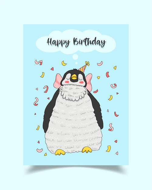 Carte De Joyeux Anniversaire Decoree De Pingouins Vecteur Gratuite