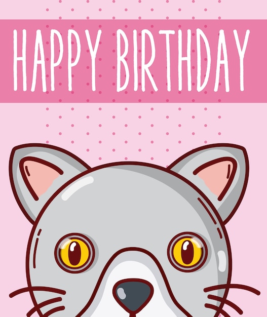 Carte De Joyeux Anniversaire Avec Design Graphique De Chat Cartoon Vector Illustration Vecteur Premium