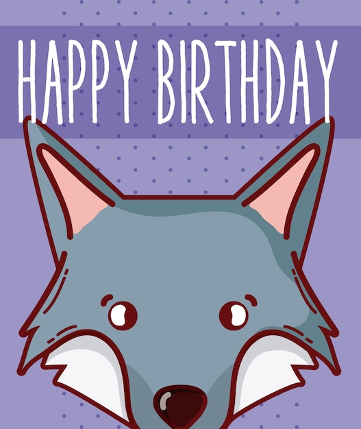 Carte De Joyeux Anniversaire Avec Design Graphique De Wolf Cartoon Vector Illustration Vecteur Premium