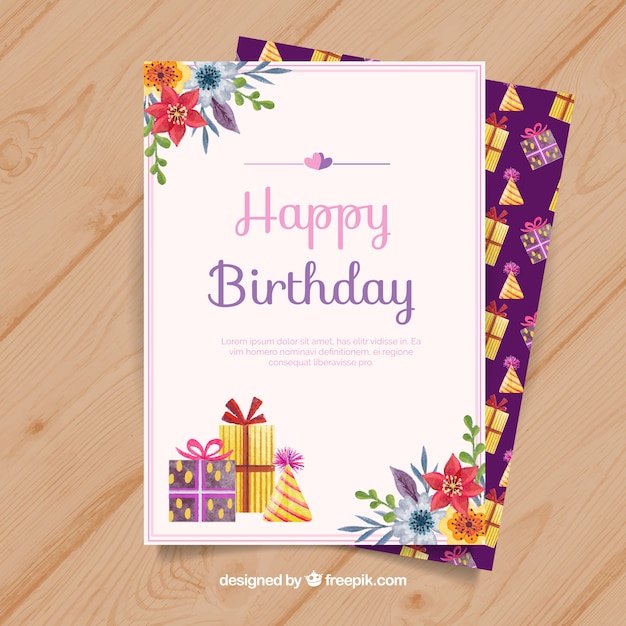 Carte De Joyeux Anniversaire Avec Des Fleurs Et Des Cadeaux