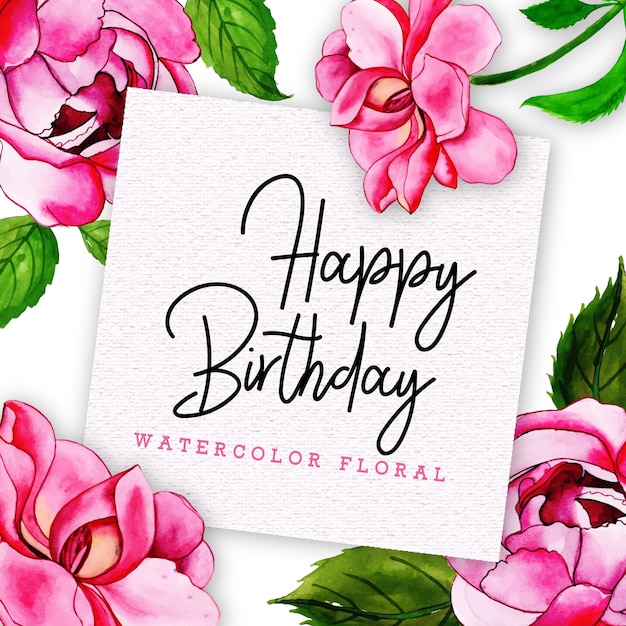 Carte de joyeux  anniversaire  avec floral dans un style 