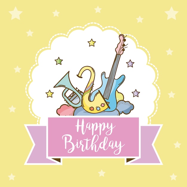 Carte De Joyeux Anniversaire Avec Des Instruments De Musique Vecteur Premium