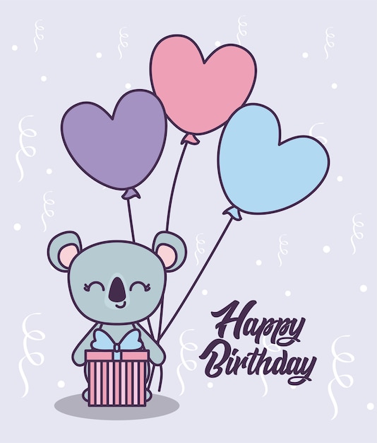 Carte De Joyeux Anniversaire Avec Joli Koala Vecteur Premium