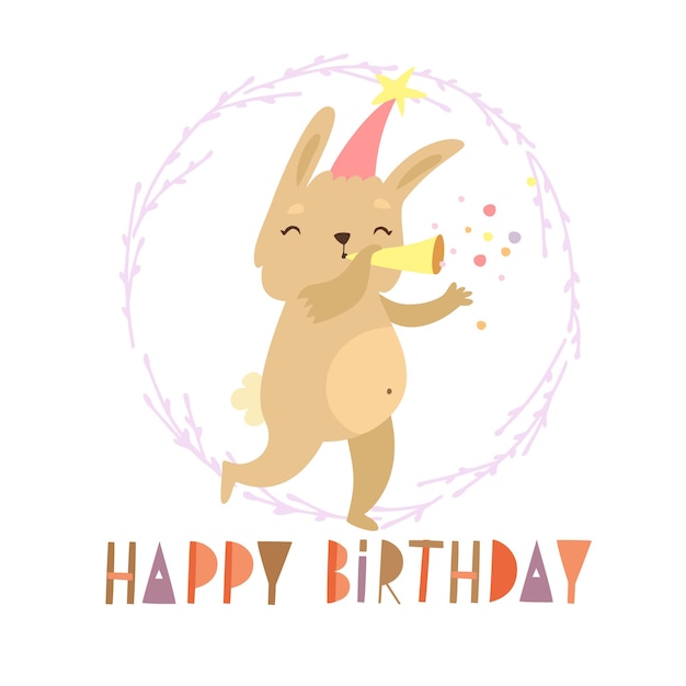 Carte De Joyeux Anniversaire Lapin Mignon Vecteur Premium