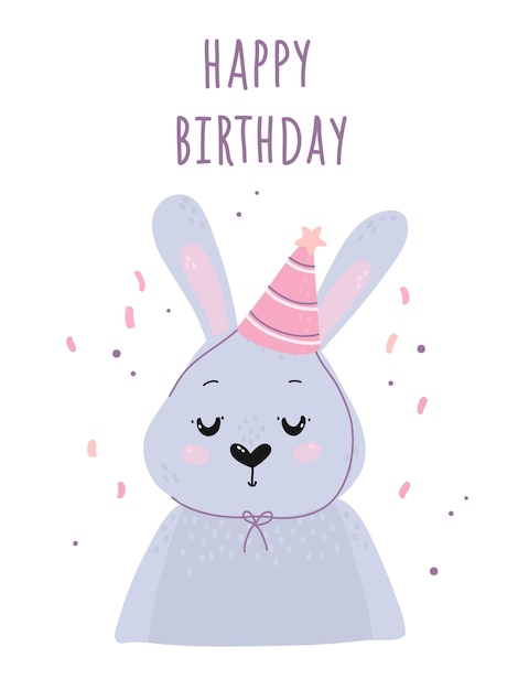 Carte De Joyeux Anniversaire Avec Lapin Mignon Vecteur Premium