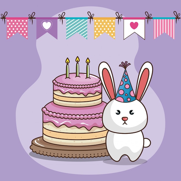 Carte De Joyeux Anniversaire Avec Lapin Mignon Vecteur Gratuite