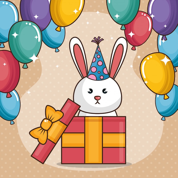 Carte de joyeux anniversaire avec lapin mignon Vecteur gratuit
