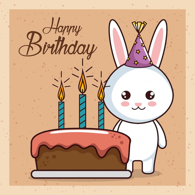 Carte de joyeux  anniversaire  avec un lapin mignon 