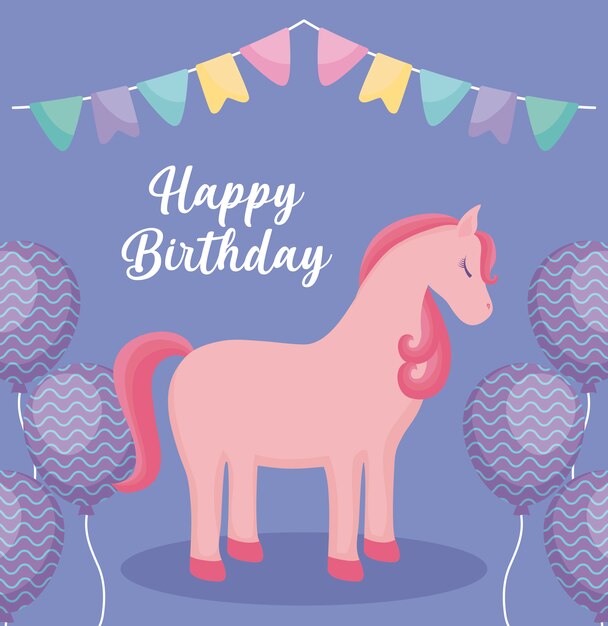 Carte De Joyeux Anniversaire Avec Une Licorne Mignonne Vecteur Premium