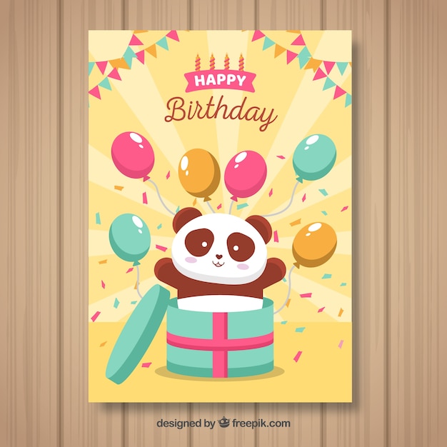 Carte De Joyeux Anniversaire Avec Ours Panda Et Ballons Vecteur Gratuite