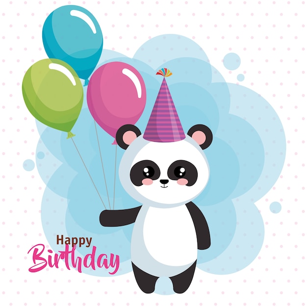 Carte De Joyeux Anniversaire Avec Ours Panda Vecteur Premium