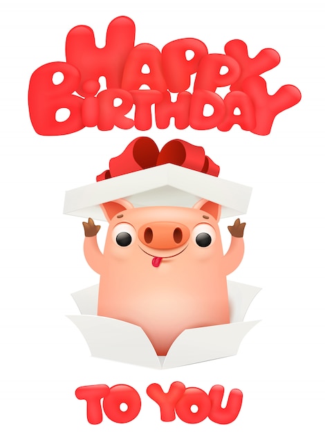 Carte De Joyeux Anniversaire Avec Personnage Emoji Dessin Anime Cochon Mignon Vecteur Premium