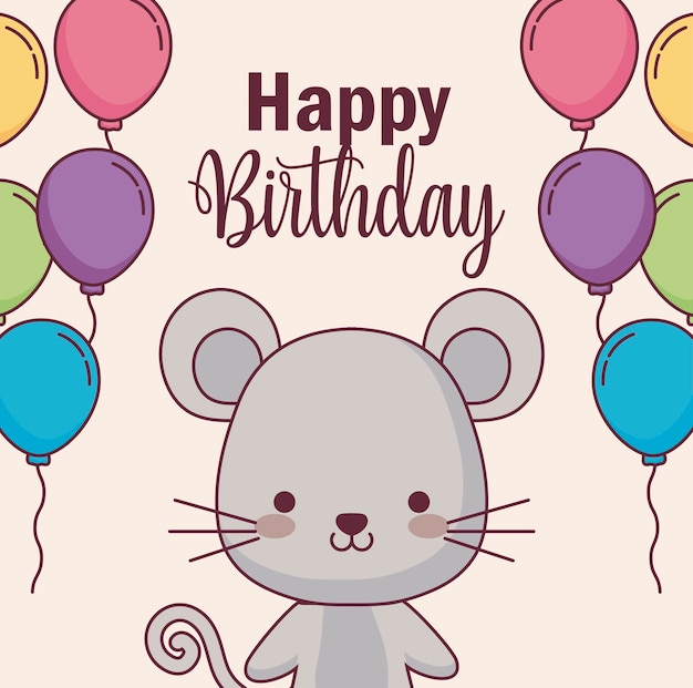 Carte De Joyeux Anniversaire Souris Mignonne Vecteur Premium