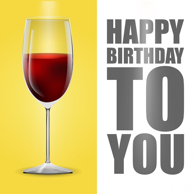 Carte De Joyeux Anniversaire Avec Verre De Vigne Et Typographie Vecteur Premium