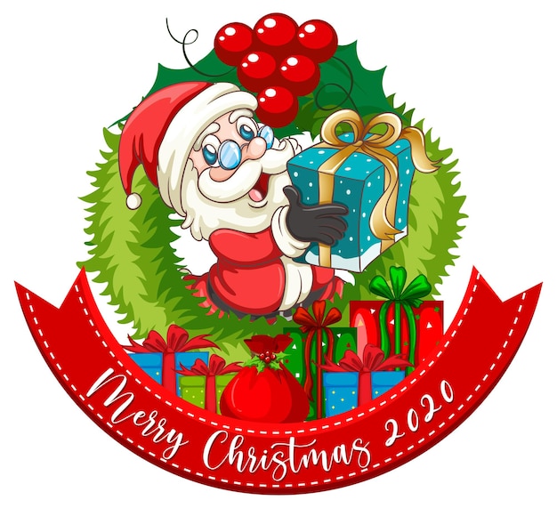 Carte De Joyeux Noël 2020 Avec Le Père Noël Tenant Une Boîte-cadeau