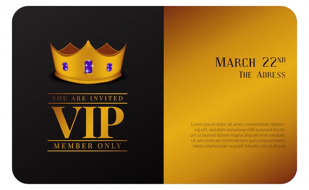 Carte de membre vip de luxe avec invitation à la couronne d'or | Télécharger des Vecteurs Premium