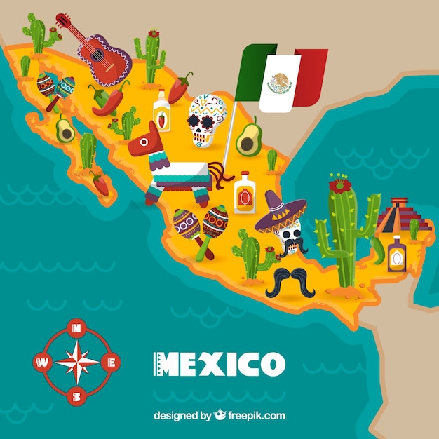 Carte Mexicaine Avec Des éléments Culturels Vecteur gratuit