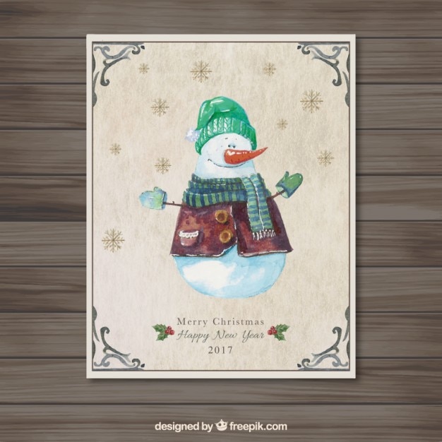 Carte De Noel Avec Bonhomme De Neige Aquarelle Vecteur Gratuite