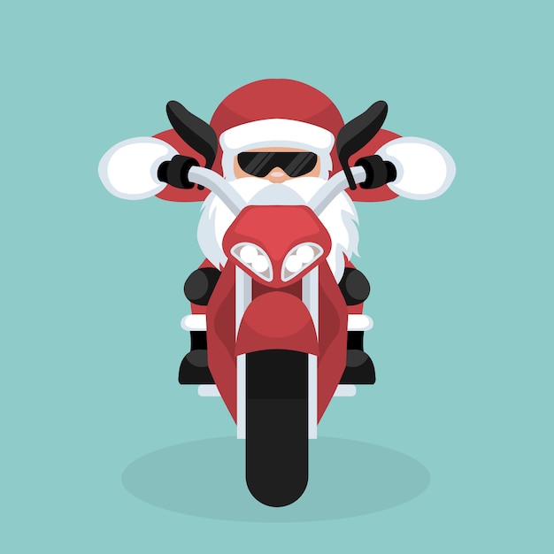 Carte De Noël Du Père Noël à Moto  Vecteur Premium