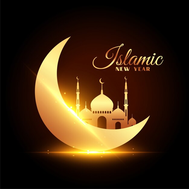 Carte De Nouvel An Islamique Avec Belle Lune Et Mosquee Vecteur Gratuite