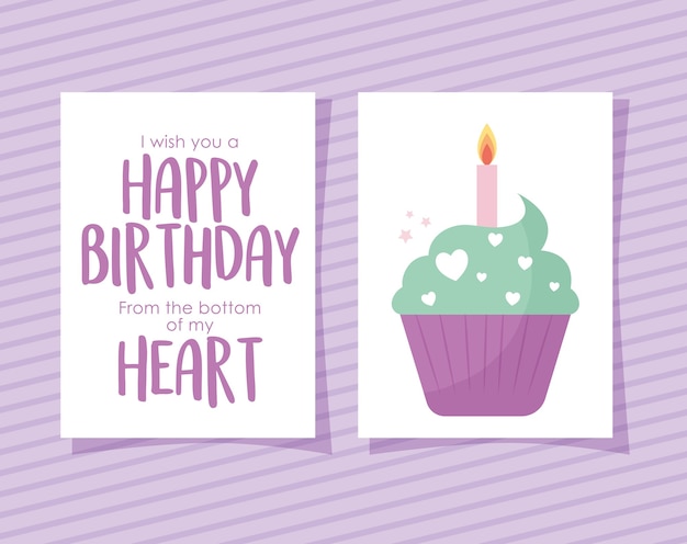 Carte De Petit Gateau Avec Je Vous Souhaite Un Joyeux Anniversaire Du Fond De Mon Coeur Lettrage Illustration Design Vecteur Premium