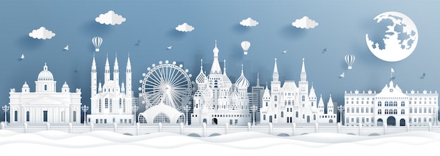 Carte Postale Panoramique Et Affiche De Voyage Des Monuments Les Plus Celebres Au Monde Moscou Russie Vecteur Premium