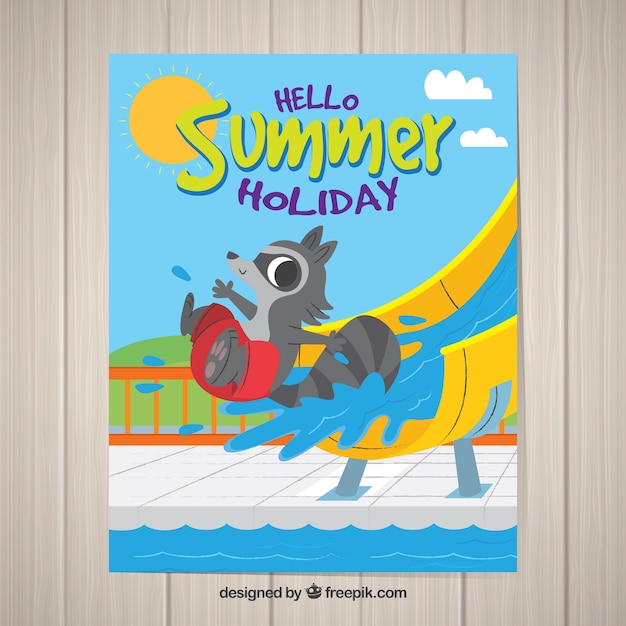 Vecteur Gratuite Carte Postale De Vacances D Ete Avec Animal Mignon