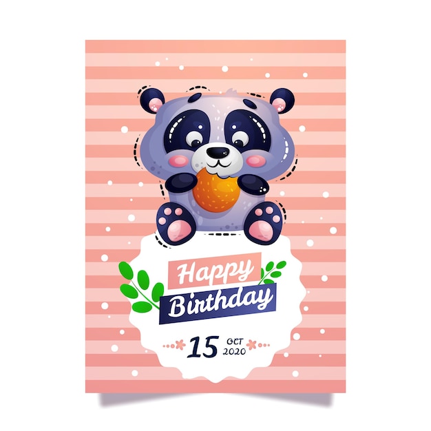 Carte Postale De Voeux D Anniversaire Avec Panda Vecteur Premium