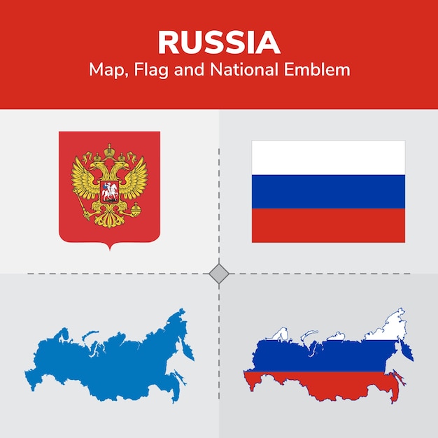 Carte De La Russie Drapeau Et Embleme National Vecteur Premium