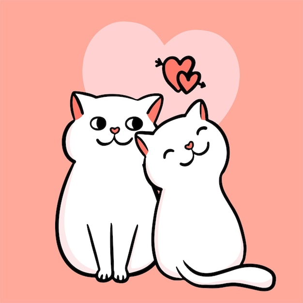 Carte De La Saint Valentin Couple De Deux Chats Amoureux Vecteur Gratuite