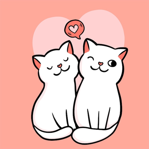 Carte De La Saint Valentin Couple De Deux Chats Amoureux Vecteur Gratuite