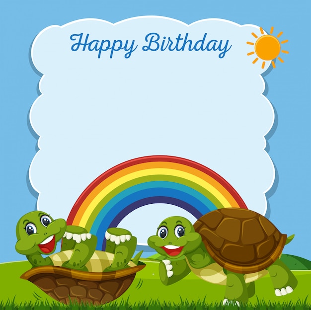 Carte De Tortue Joyeux Anniversaire Vecteur Premium