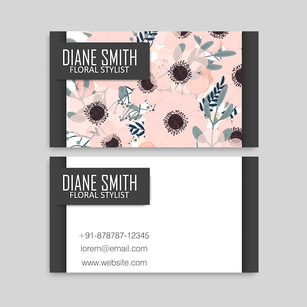 Carte de visite avec de belles fleurs. Vecteur gratuit