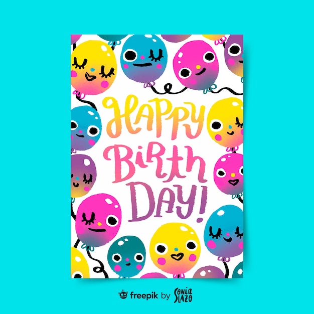 Carte De Voeux D Anniversaire De Ballons Mignons Vecteur Premium