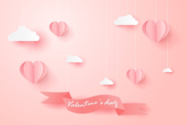 Carte de voeux happy valentines day avec des ballons en forme de coeur. Vecteur Premium