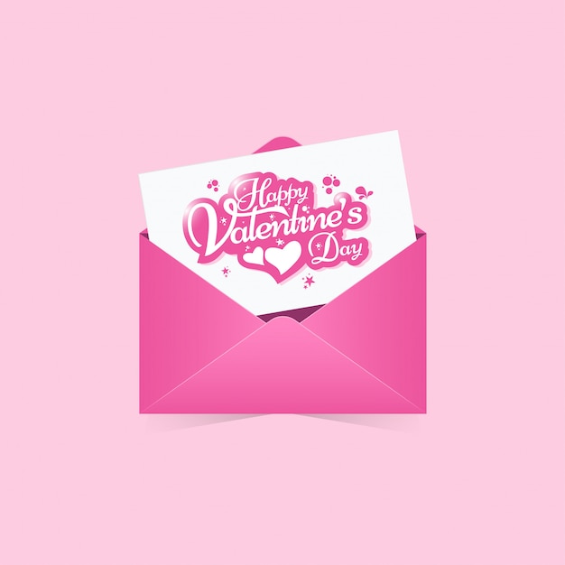 Carte de voeux happy valentines day, invitation avec abstrait rose enveloppe Vecteur Premium