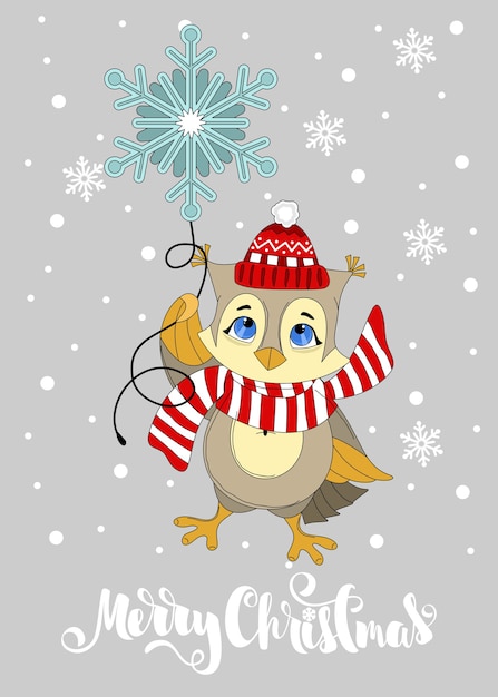 Carte De Voeux Avec Un Hibou De Noel Joyeux Noel Lettrage Dessine A La Main Impression Sur Tissu Papier Cartes Postales Invitations Vecteur Premium