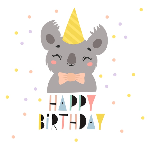 Carte De Voeux De Joyeux Anniversaire Avec Illustration De Koala Dans Un Bonnet Vecteur Gratuite