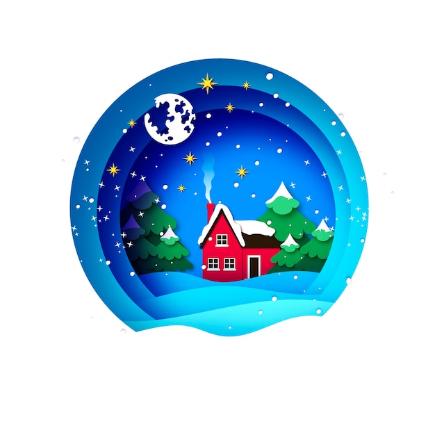 Carte De Voeux Joyeux Noel Avec Beau Paysage Et Arbre De Noel Vert Vacances D Hiver