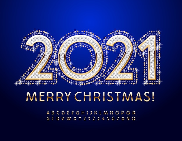 Carte De Voeux De Luxe Joyeux Noël 2021! Police Brillante Or. Ensemble