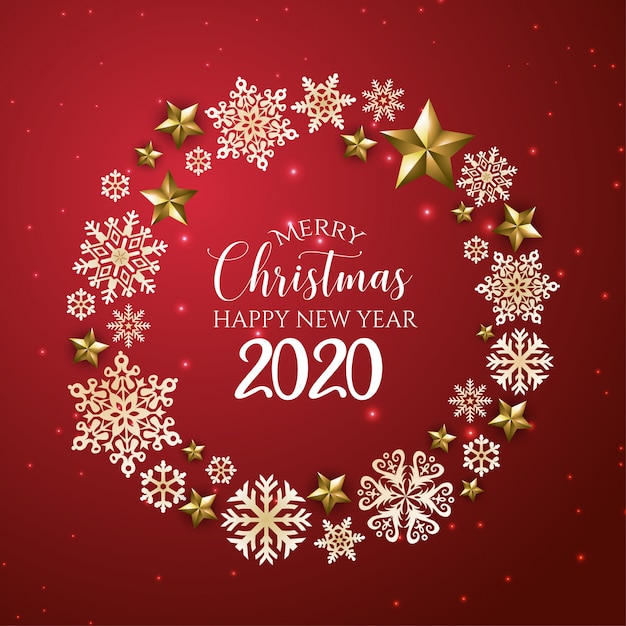 Carte De Voeux Rouge Et Doré Joyeux Noël Et Bonne Année 2020 | Vecteur