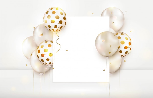 Carte De Voeux Vierge Joyeux Anniversaire Avec Des Ballons A Air Feuilles De Papier Vecteur Premium