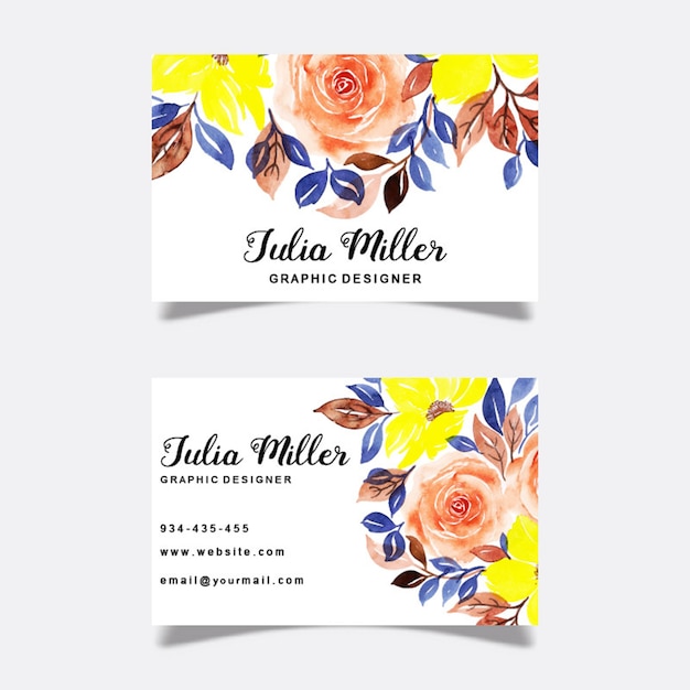 Cartes de visite florales aquarelles Vecteur Premium