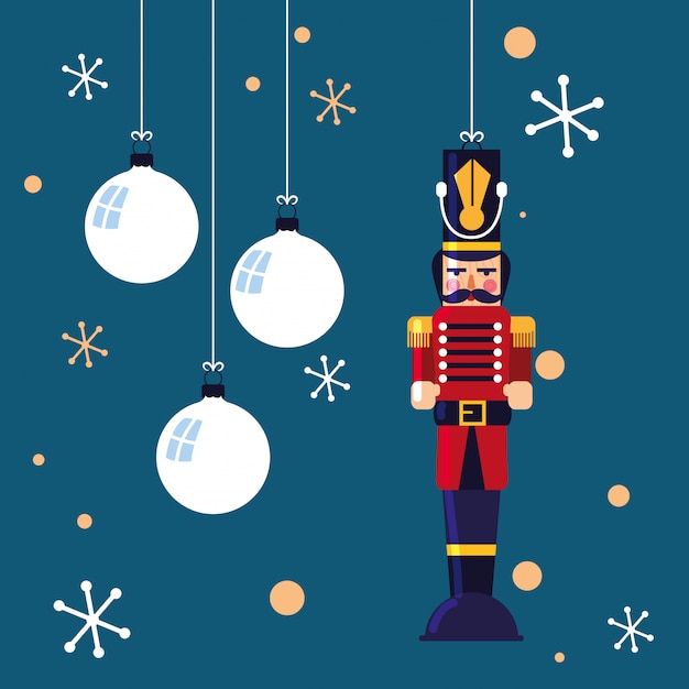 Casse Noisette Soldat Dessin à Imprimer Casse-noisette Soldat Jouet Avec Boules De Noel | Vecteur Premium