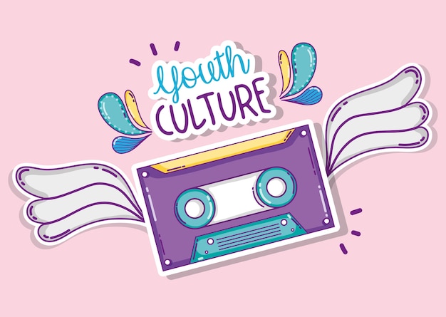 Cassette De Musique De La Jeunesse De La Culture Avec Des Dessins Animes D Ailes Vector Illustration Graphisme Vecteur Premium