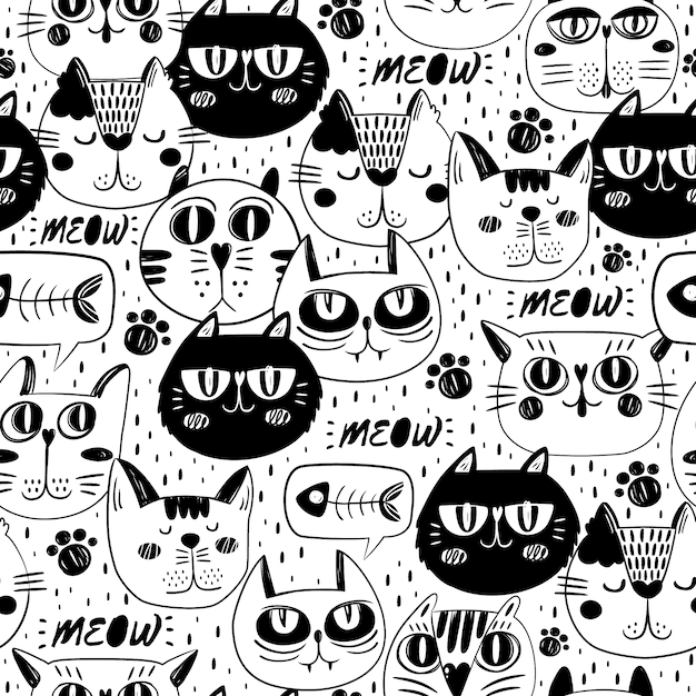 Cat Face Pattern Background Vecteur Gratuite