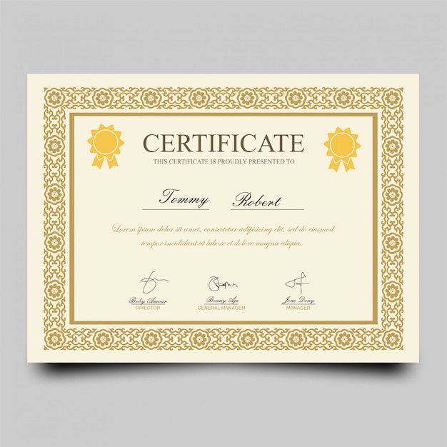 Certificat de récompense classique Vecteur Premium