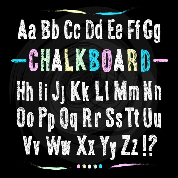 Chalkboard main de police dessiner alphabet vector illustration sur fond noir texture de fond Vecteur gratuit
