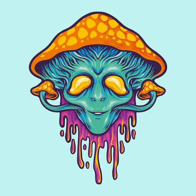 Champignons Magiques Extraterrestres Psychedeliques Vecteur Premium