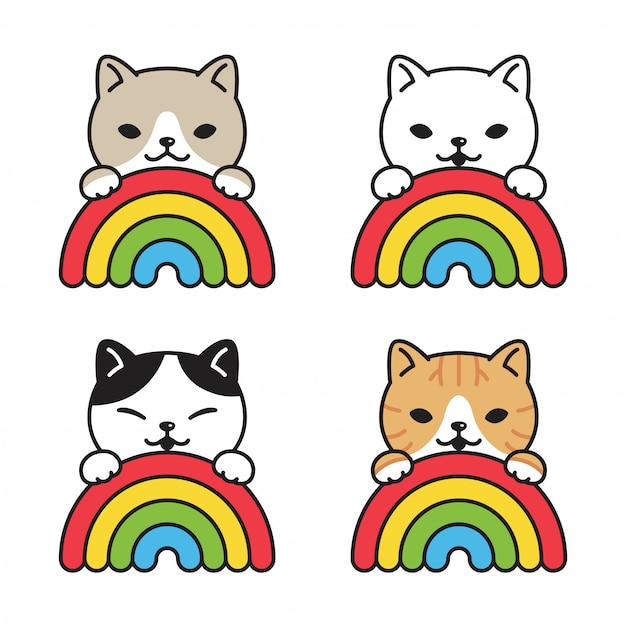 Chat Chaton Dessin Animé Arc En Ciel Illustration Vecteur Premium
